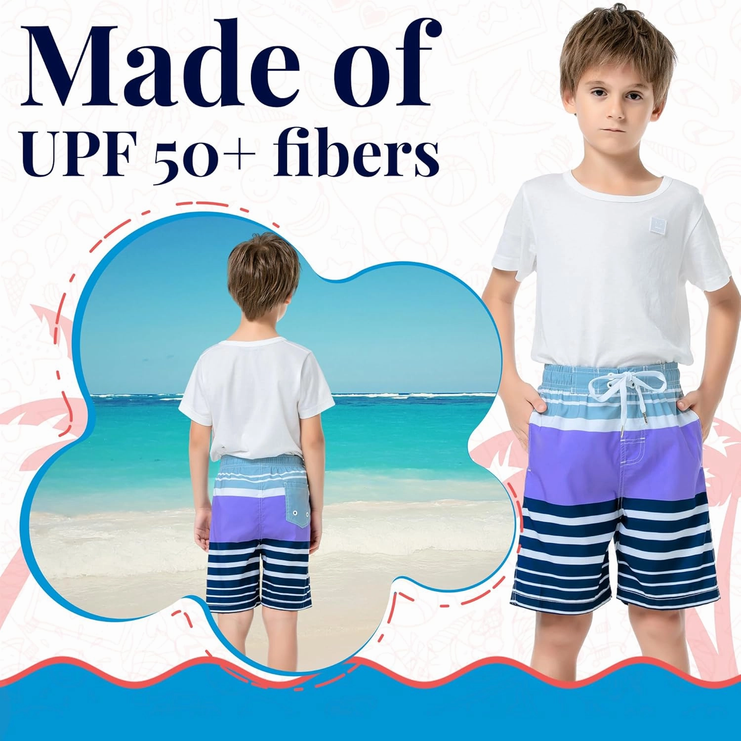 SIX ISLANDS Boys Swim Trunks - Quick-Dry, Comfortable, Ages 5/6 to 18/20 - Fun Patterns, Durable Design Boys Bathing Suit