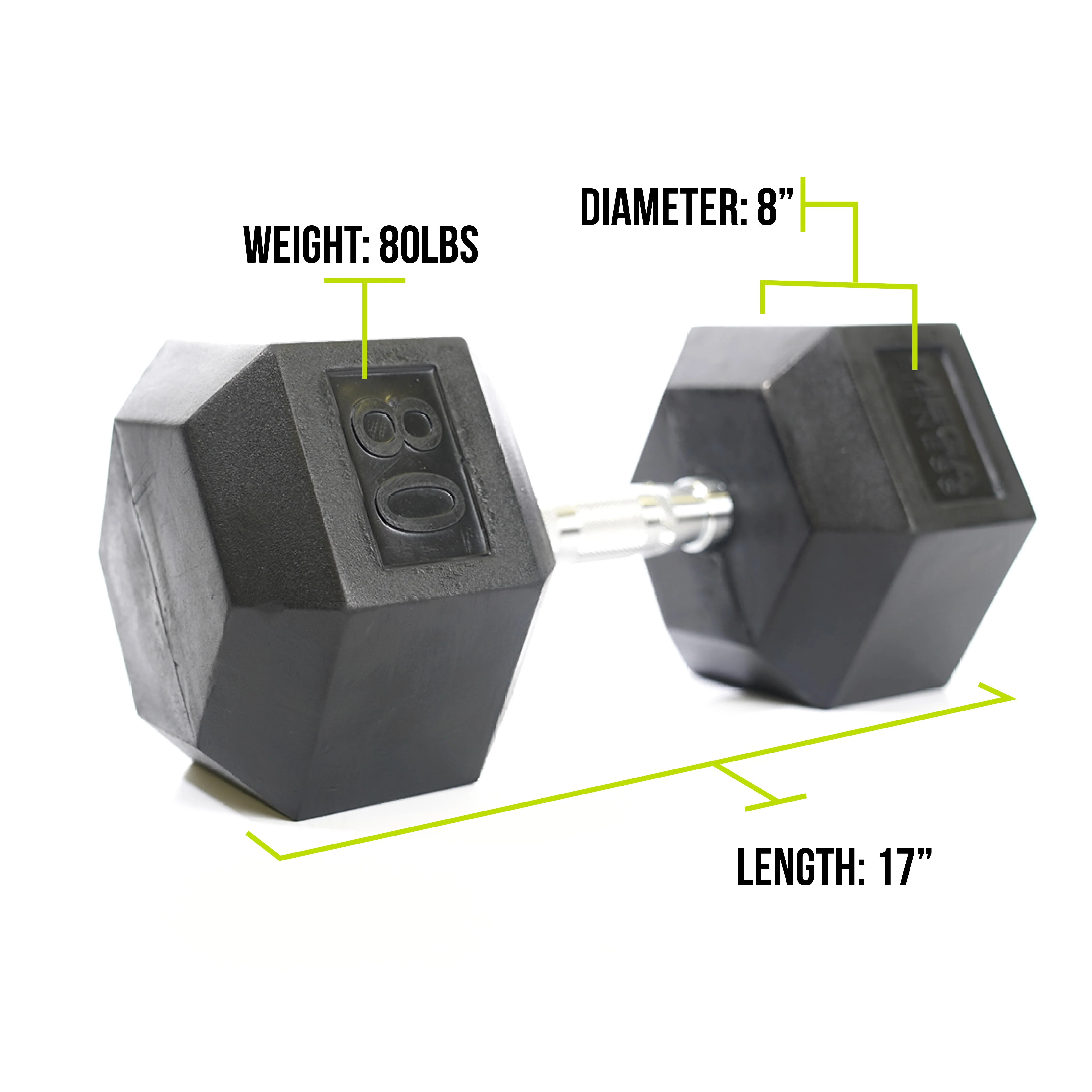 Mega Fitness - Rubber Hex Dumbbell 80lbs, Kettlebell set, Power rack squat rack
