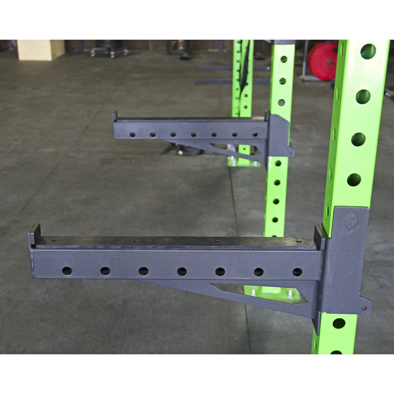 Safety Spotter Arms 3x3, Recycled rubber gym flooring, Commercial Bikes