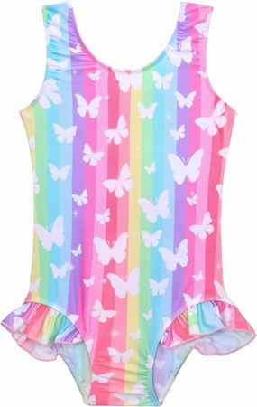 Snowheart Girls Bathing Suit Toddler Swimsuit Girl Hawaiian Floral Ruffle One-Piece Breathable Swimwear 4-10T