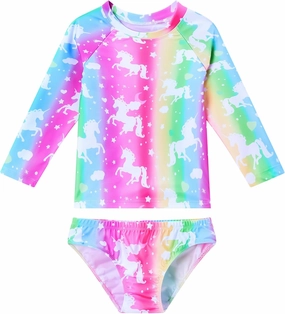Snowheart Girls Rash Guard Sets Long Sleeves Swimsuit 2 Pieces Tankini Bathing Suit Swimwear for Girls 3-12 Years