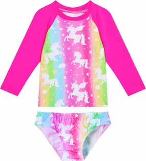 Snowheart Girls Rash Guard Sets Long Sleeves Swimsuit 2 Pieces Tankini Bathing Suit Swimwear for Girls 3-12 Years