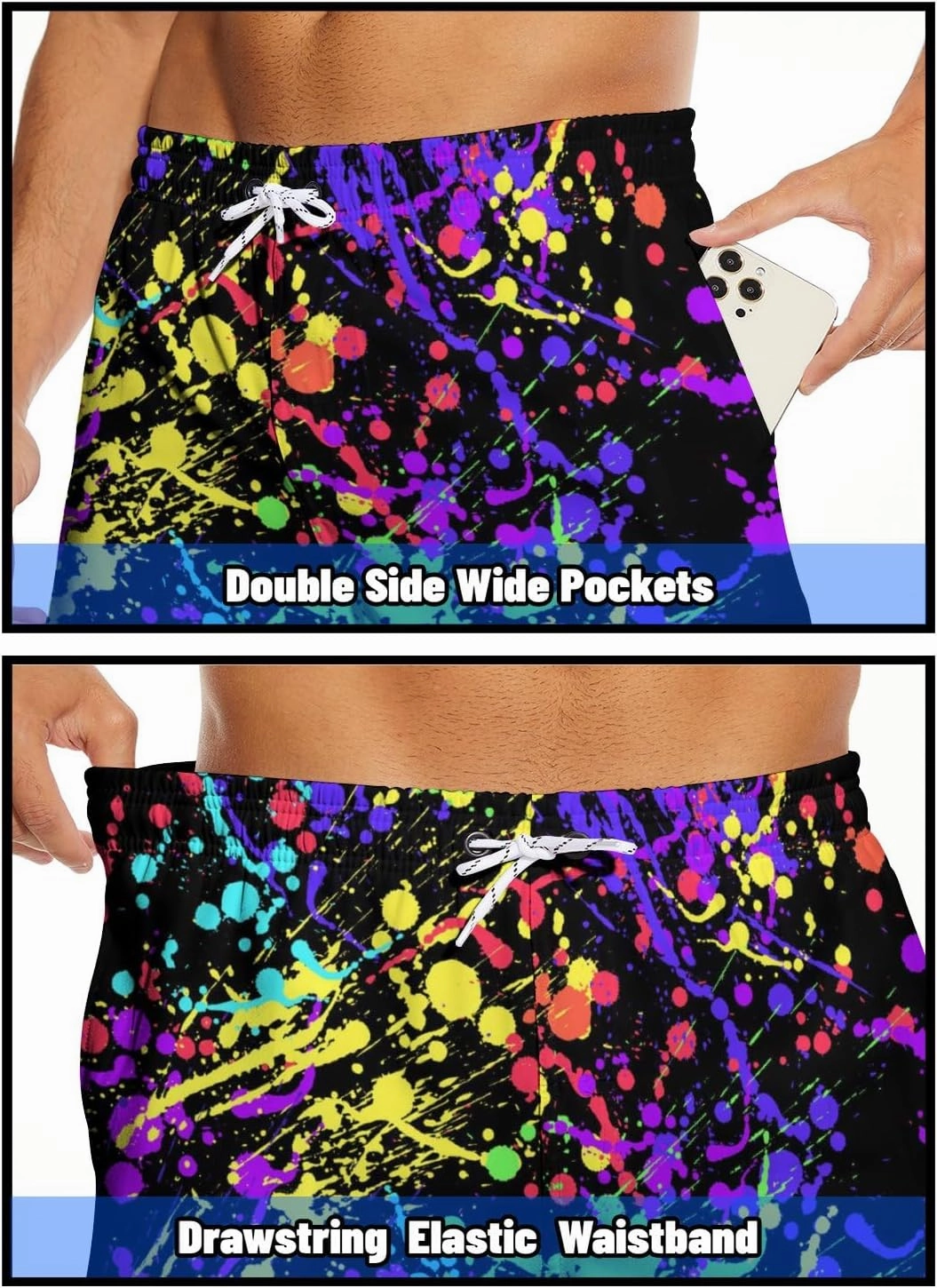 Socira Men's Swim Trunks with Compression Liner, Quick Dry Mens 2 in 1 Swimming Trunks Men Beach Bathing Suits Swimsuit