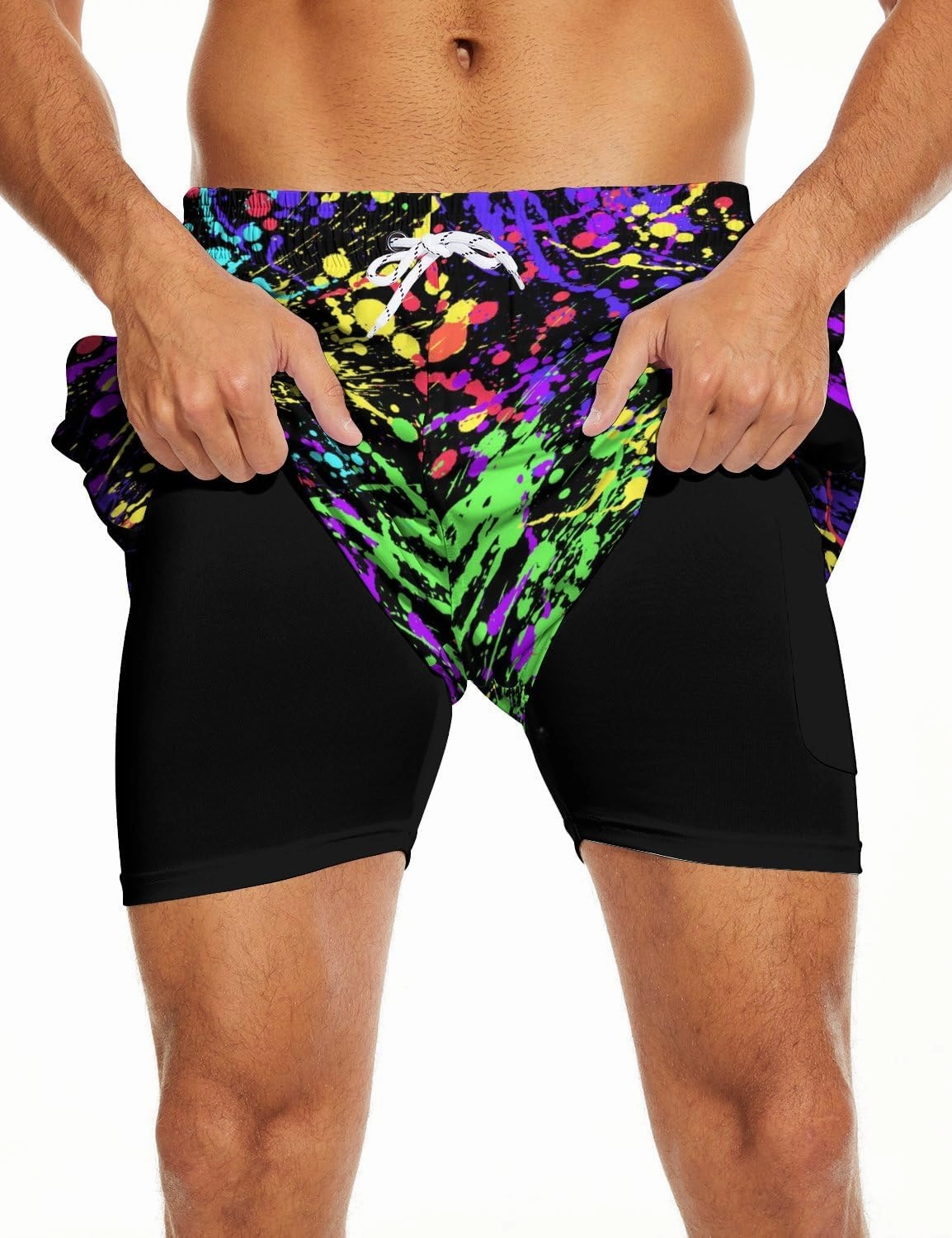 Socira Men's Swim Trunks with Compression Liner, Quick Dry Mens 2 in 1 Swimming Trunks Men Beach Bathing Suits Swimsuit