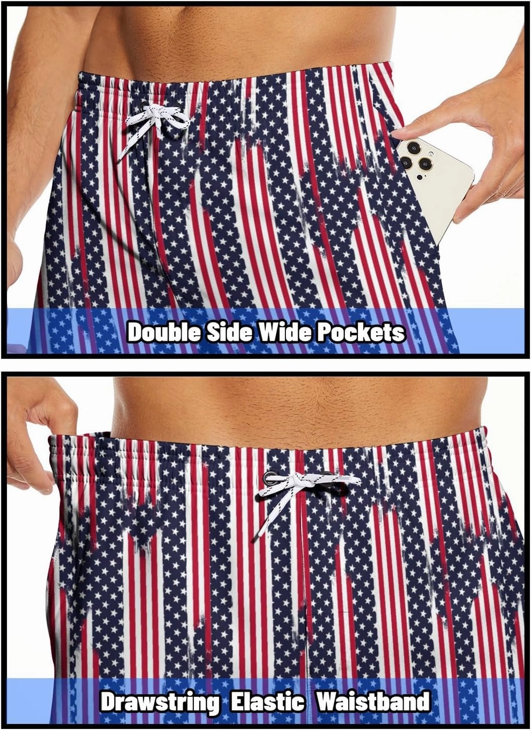 Socira Men's Swim Trunks with Compression Liner, Quick Dry Mens 2 in 1 Swimming Trunks Men Beach Bathing Suits Swimsuit
