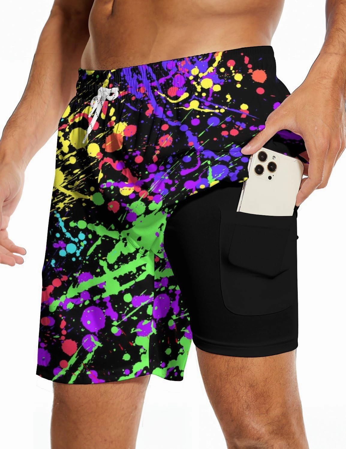 Socira Men's Swim Trunks with Compression Liner, Quick Dry Mens 2 in 1 Swimming Trunks Men Beach Bathing Suits Swimsuit