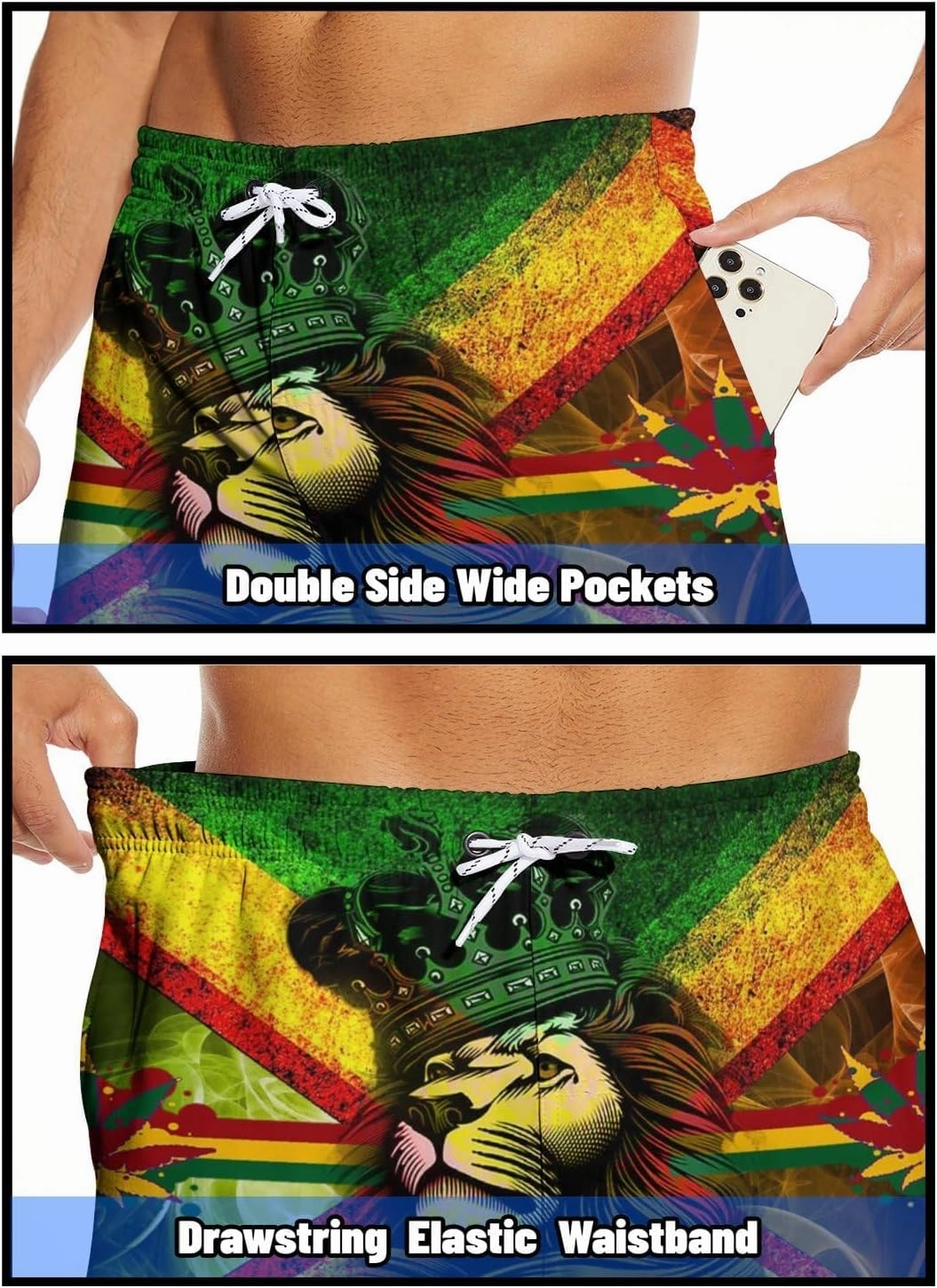 Socira Men's Swim Trunks with Compression Liner, Quick Dry Mens 2 in 1 Swimming Trunks Men Beach Bathing Suits Swimsuit