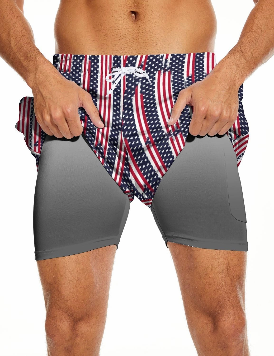 Socira Men's Swim Trunks with Compression Liner, Quick Dry Mens 2 in 1 Swimming Trunks Men Beach Bathing Suits Swimsuit