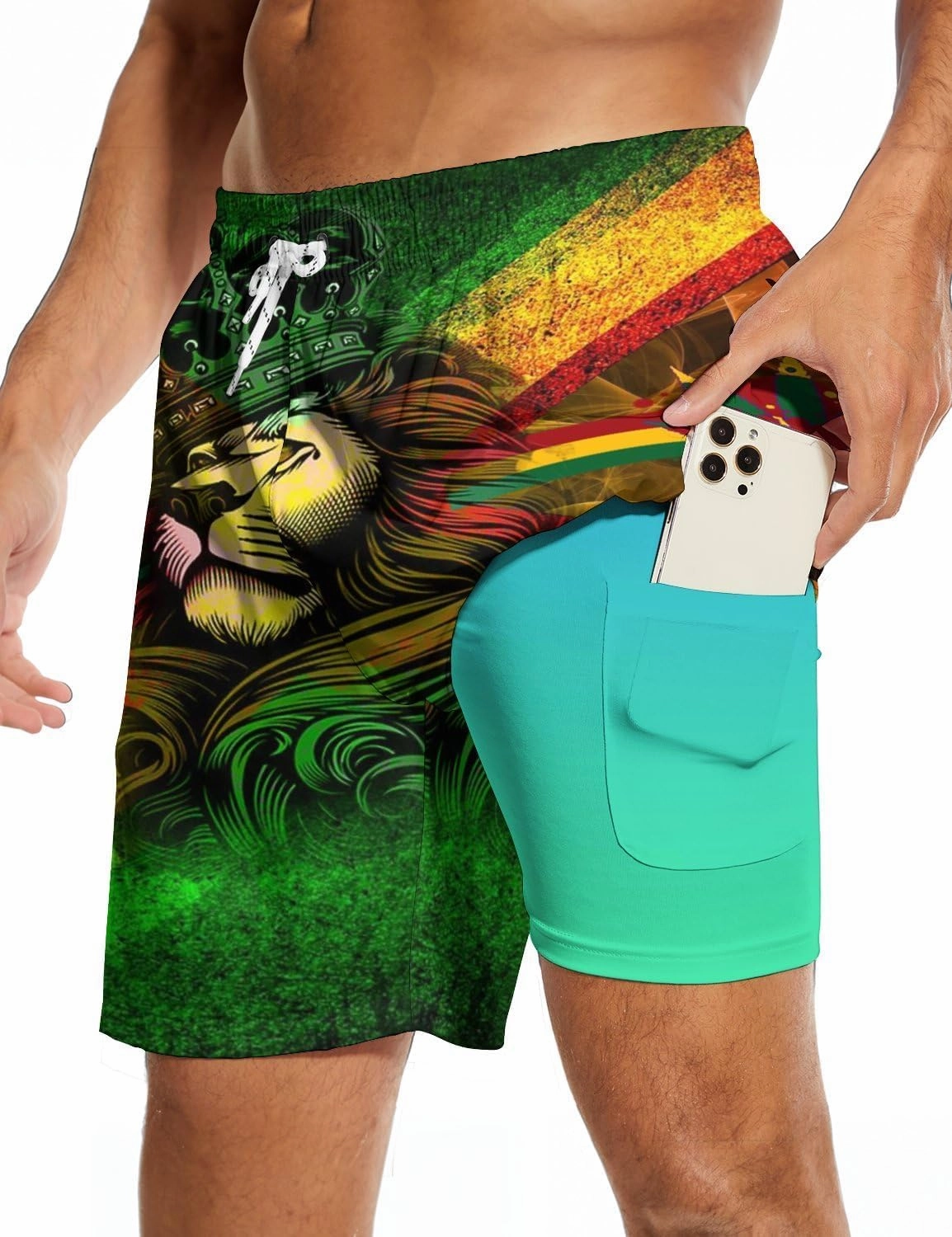 Socira Men's Swim Trunks with Compression Liner, Quick Dry Mens 2 in 1 Swimming Trunks Men Beach Bathing Suits Swimsuit
