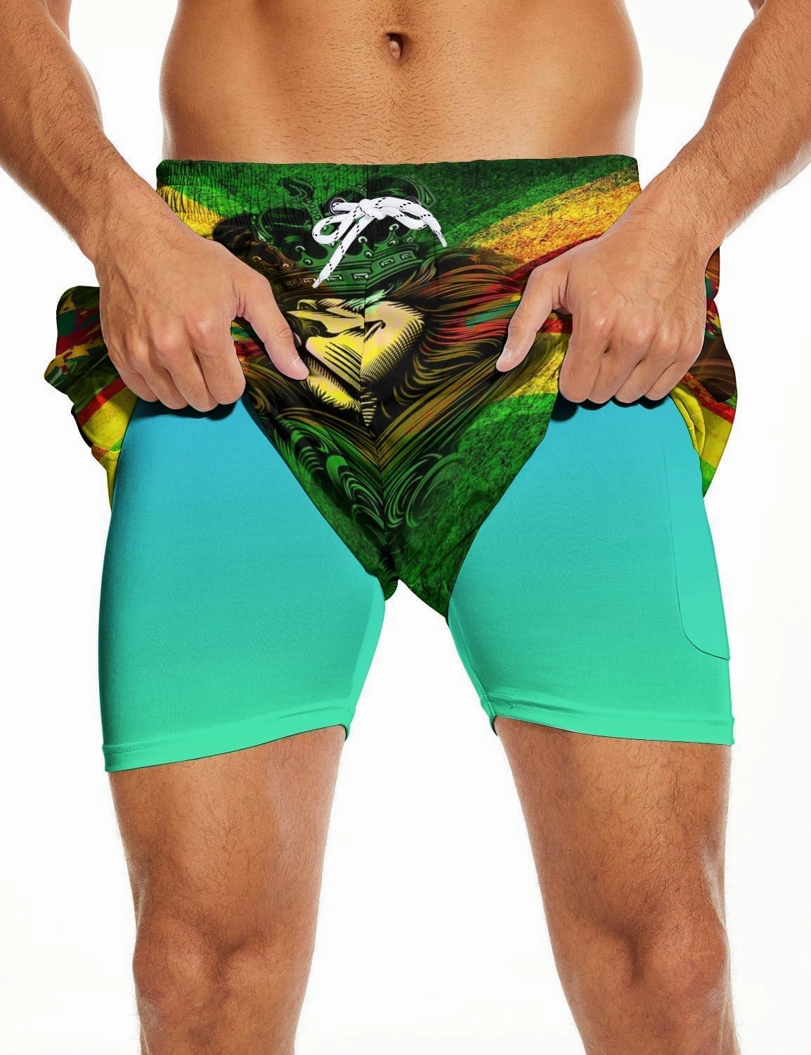 Socira Men's Swim Trunks with Compression Liner, Quick Dry Mens 2 in 1 Swimming Trunks Men Beach Bathing Suits Swimsuit