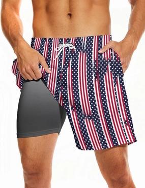 Socira Men's Swim Trunks with Compression Liner, Quick Dry Mens 2 in 1 Swimming Trunks Men Beach Bathing Suits Swimsuit