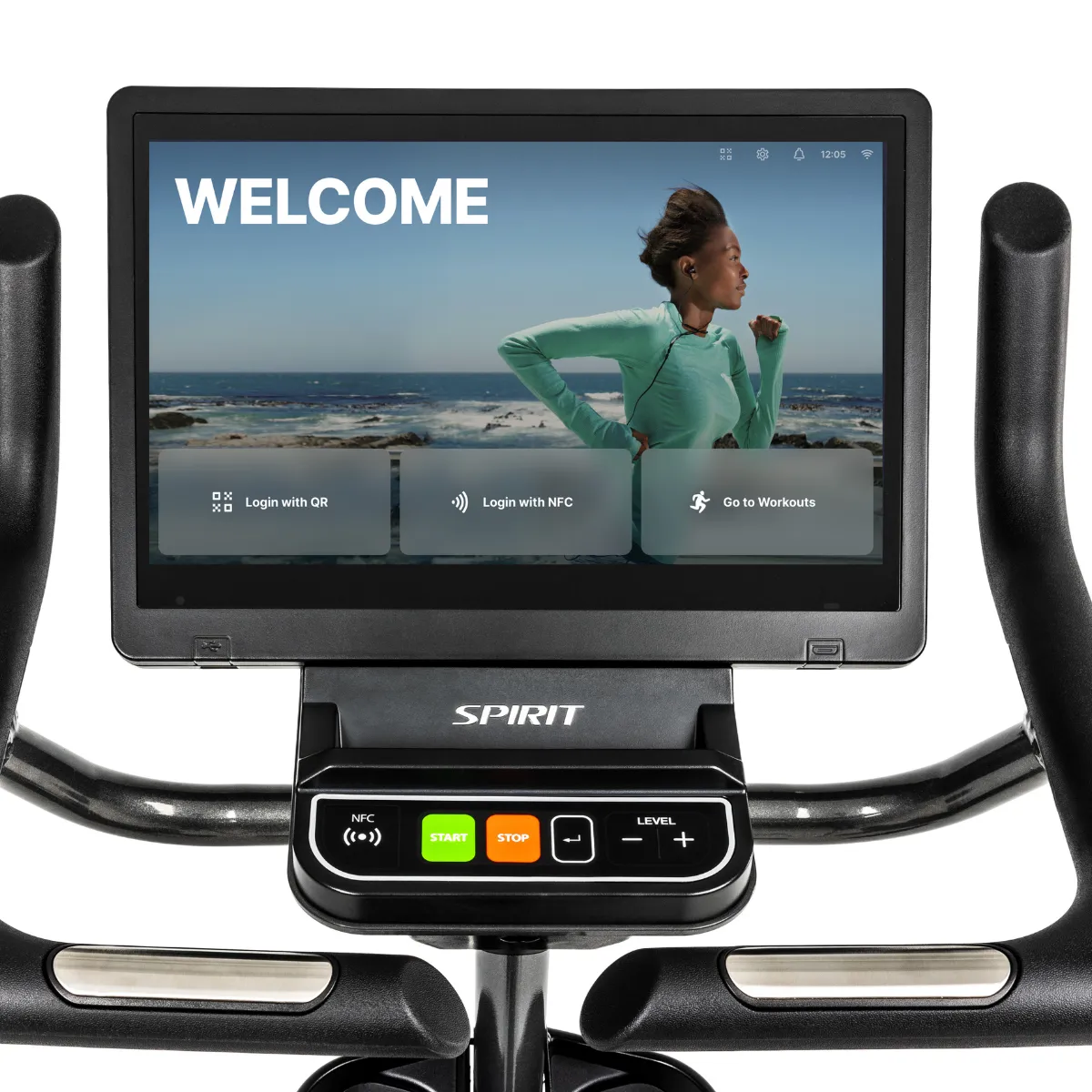 Spirit CU1000-ENT Upright Bike, Weight plate storage pegs, Storage, Deadlift platform