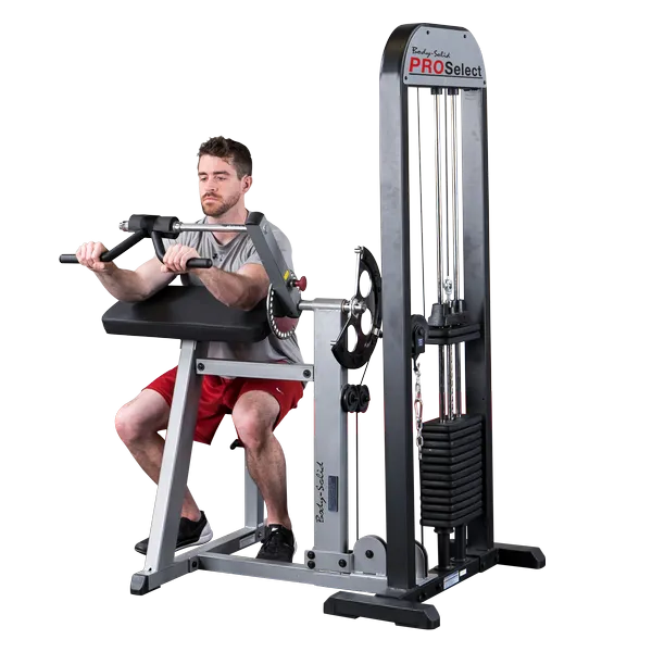 Bodysolid Pro Select Biceps and Triceps Machine (210lbs), Ergometers, Rubber Hex Dumbbells