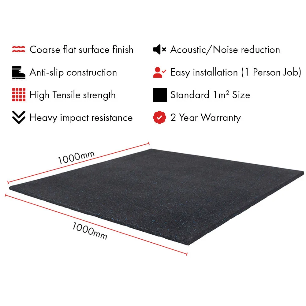 Hit Fitness Rubber Tile Black | 1m x 1m x 15mm | Blue Fleck, Knee brace for running