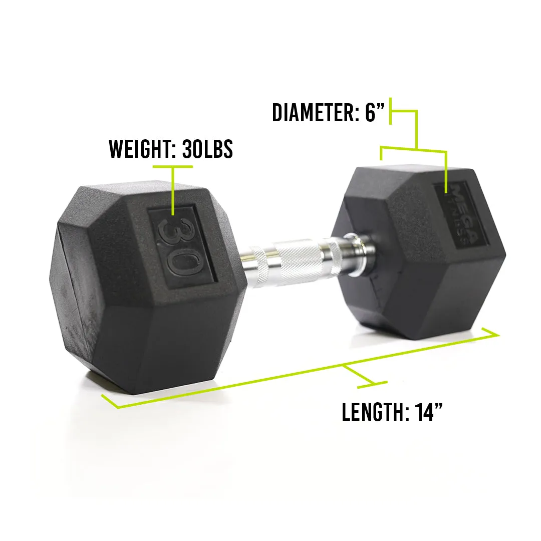 Mega Fitness - Rubber Hex Dumbbell 30lbs, Yoga Props, Recumbent Bikes