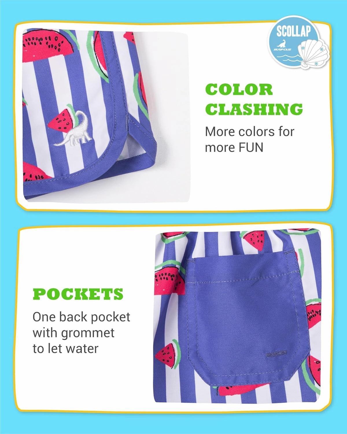 SURF CUZ Boys Swim Trunks Retro Toddler Boy Swimsuit Shorts Quick Dry Swimming Trunks Bathing Suit