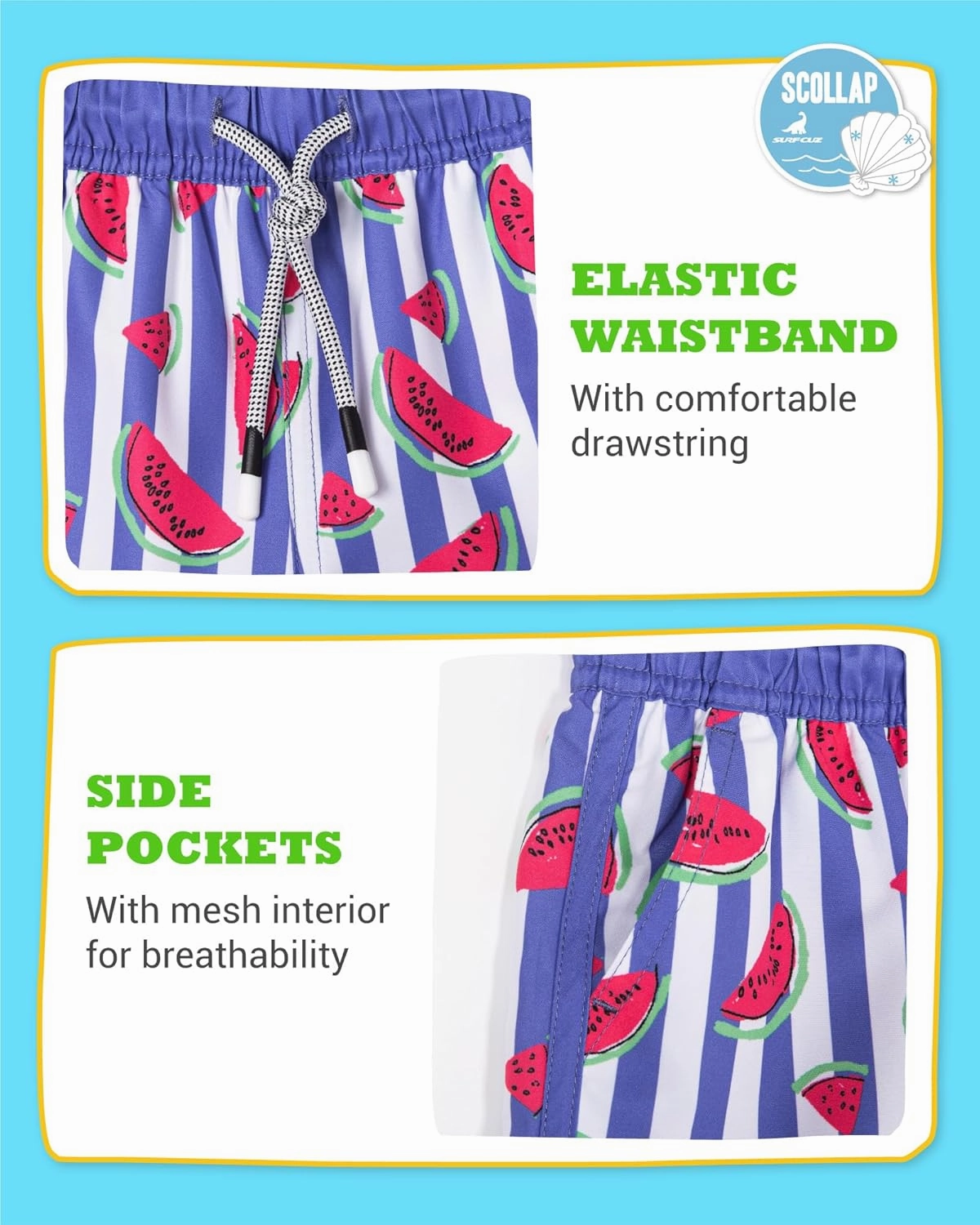 SURF CUZ Boys Swim Trunks Retro Toddler Boy Swimsuit Shorts Quick Dry Swimming Trunks Bathing Suit