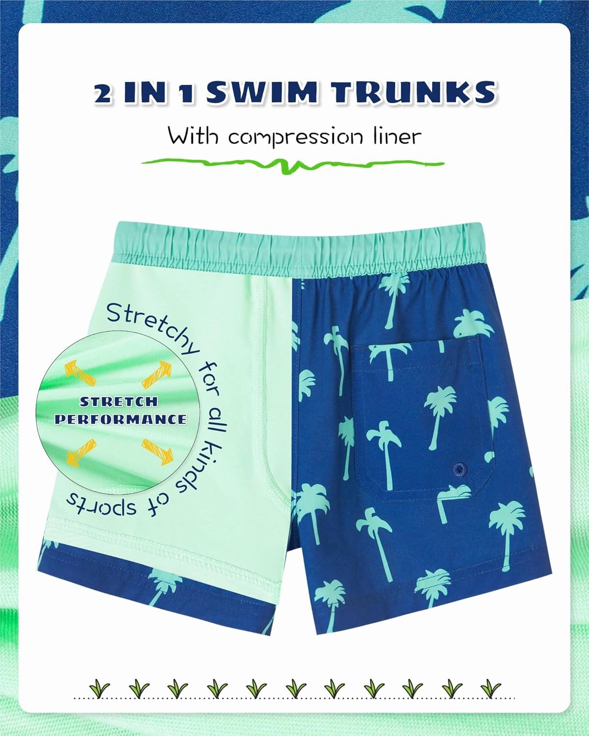 SURF CUZ Boys Swim Trunks with Boxer Brief Liner Toddler Boy Stretch Swimsuit Shorts Quick Dry Swimming Trunks Bathing Suit