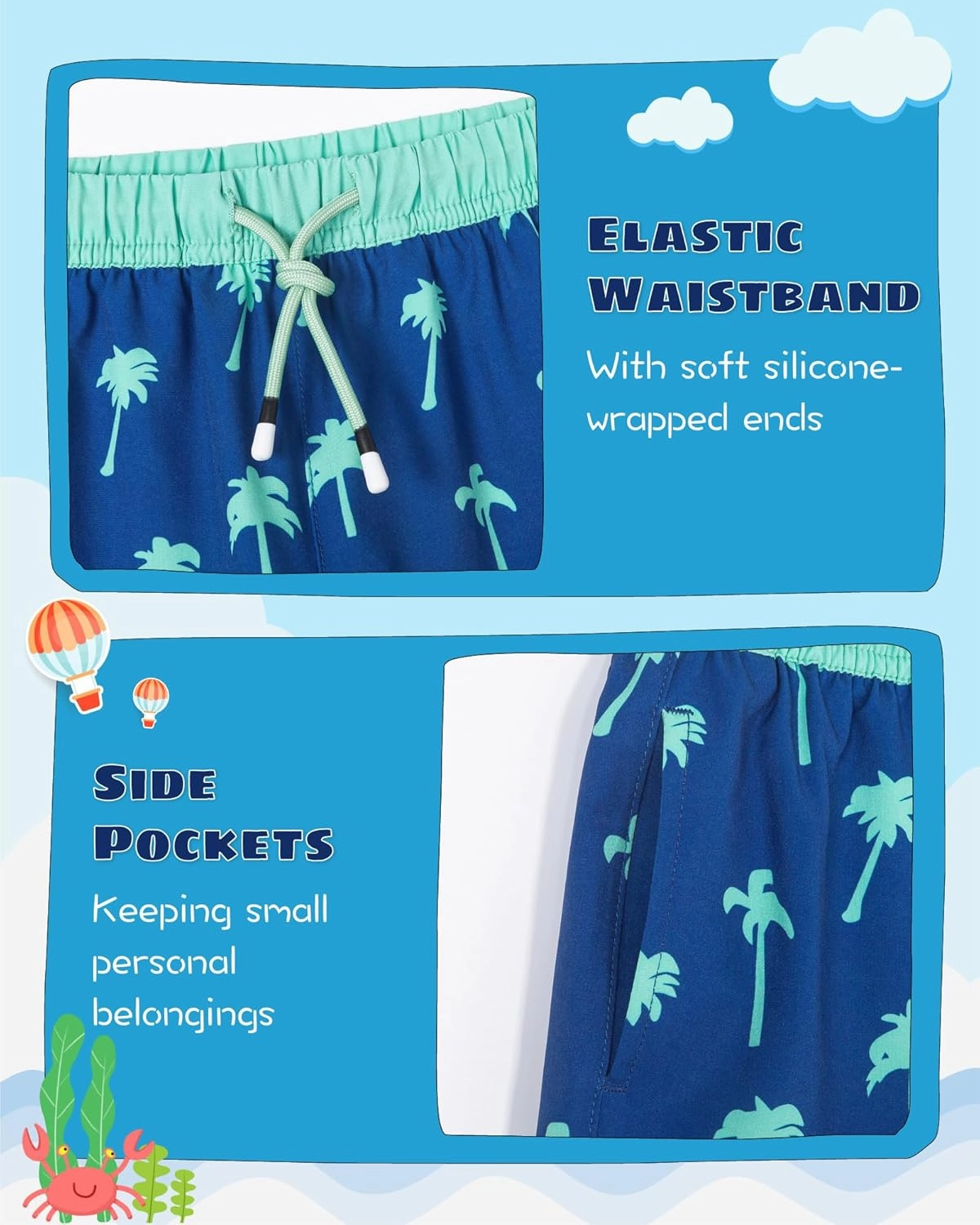 SURF CUZ Boys Swim Trunks with Boxer Brief Liner Toddler Boy Stretch Swimsuit Shorts Quick Dry Swimming Trunks Bathing Suit