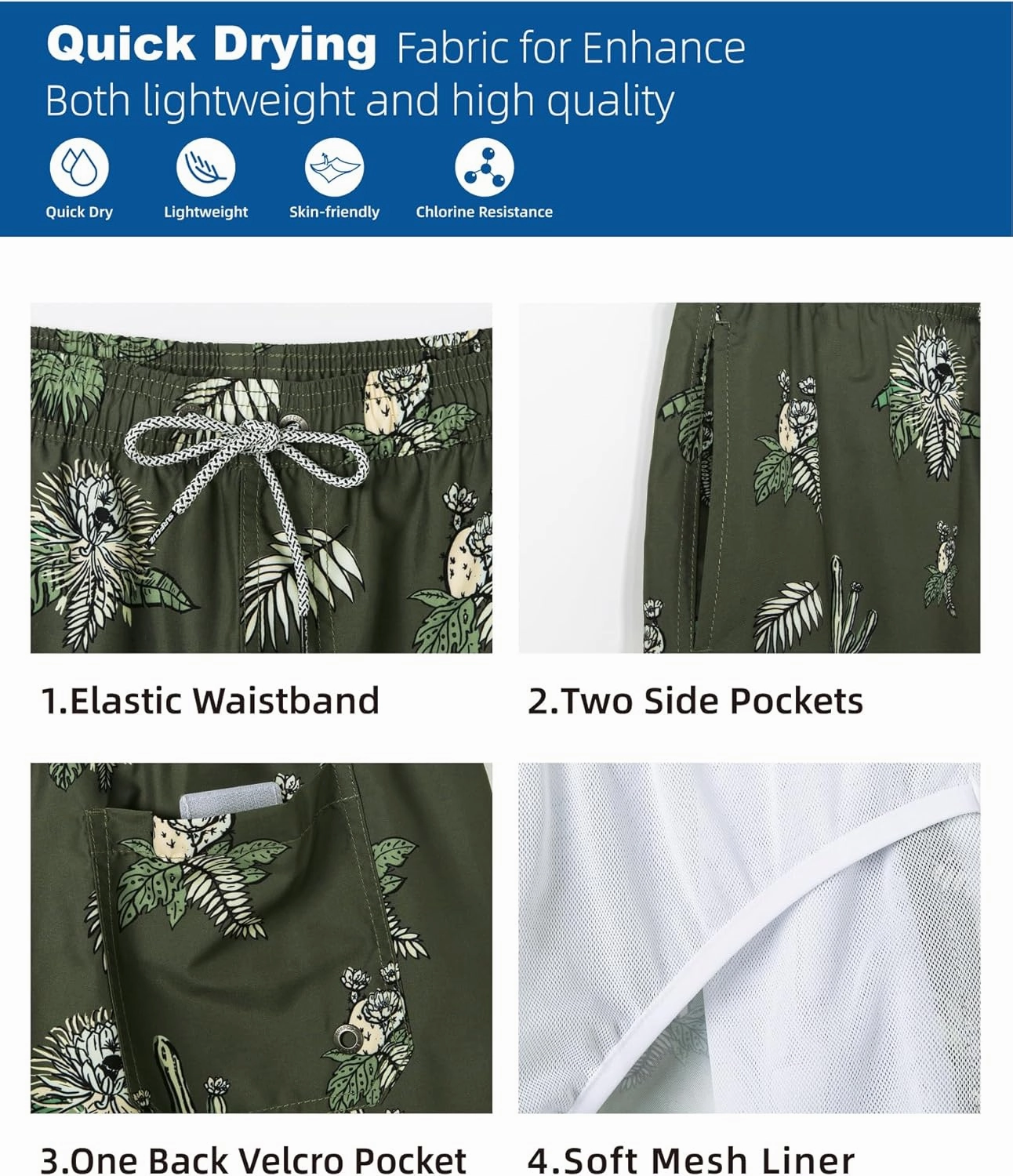 SURF CUZ Mens Swim Trunks 7" Swimming Trunks with Mesh Liner Quick Dry Swim Shorts for Men Swimwear Bathing Suits Pockets
