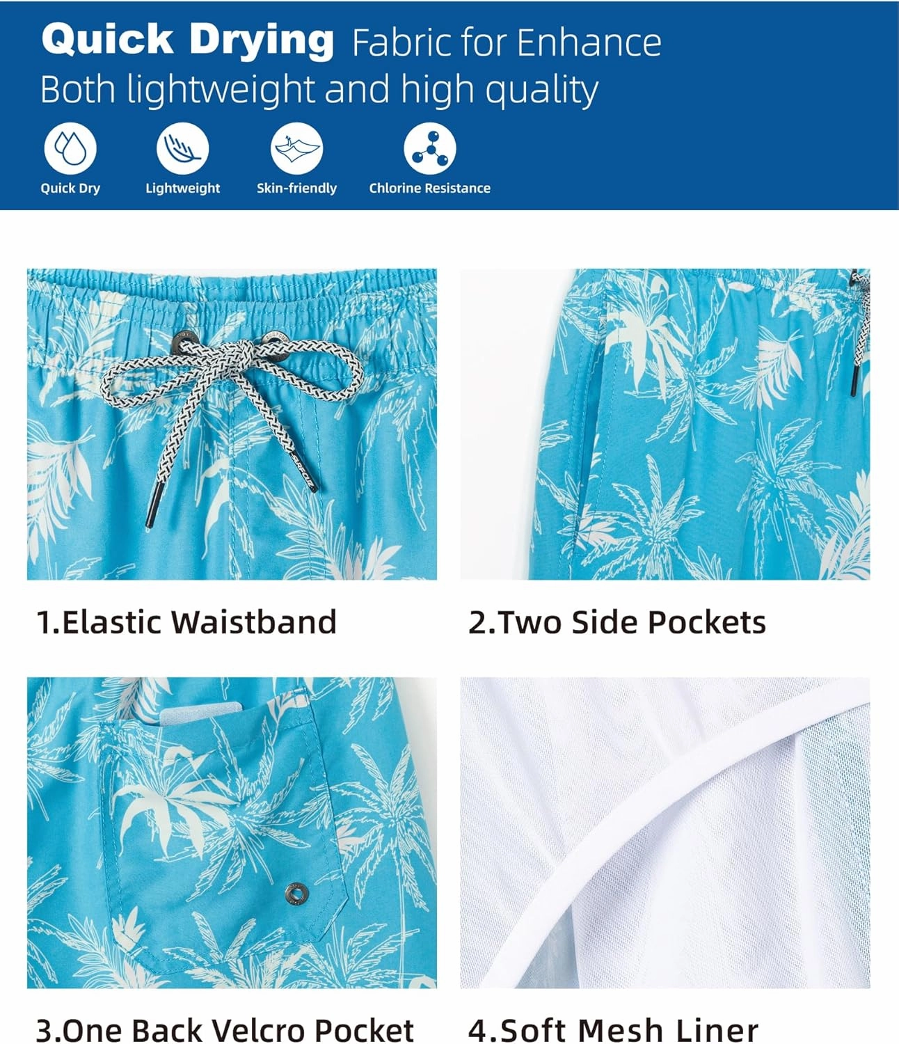 SURF CUZ Mens Swim Trunks 7" Swimming Trunks with Mesh Liner Quick Dry Swim Shorts for Men Swimwear Bathing Suits Pockets