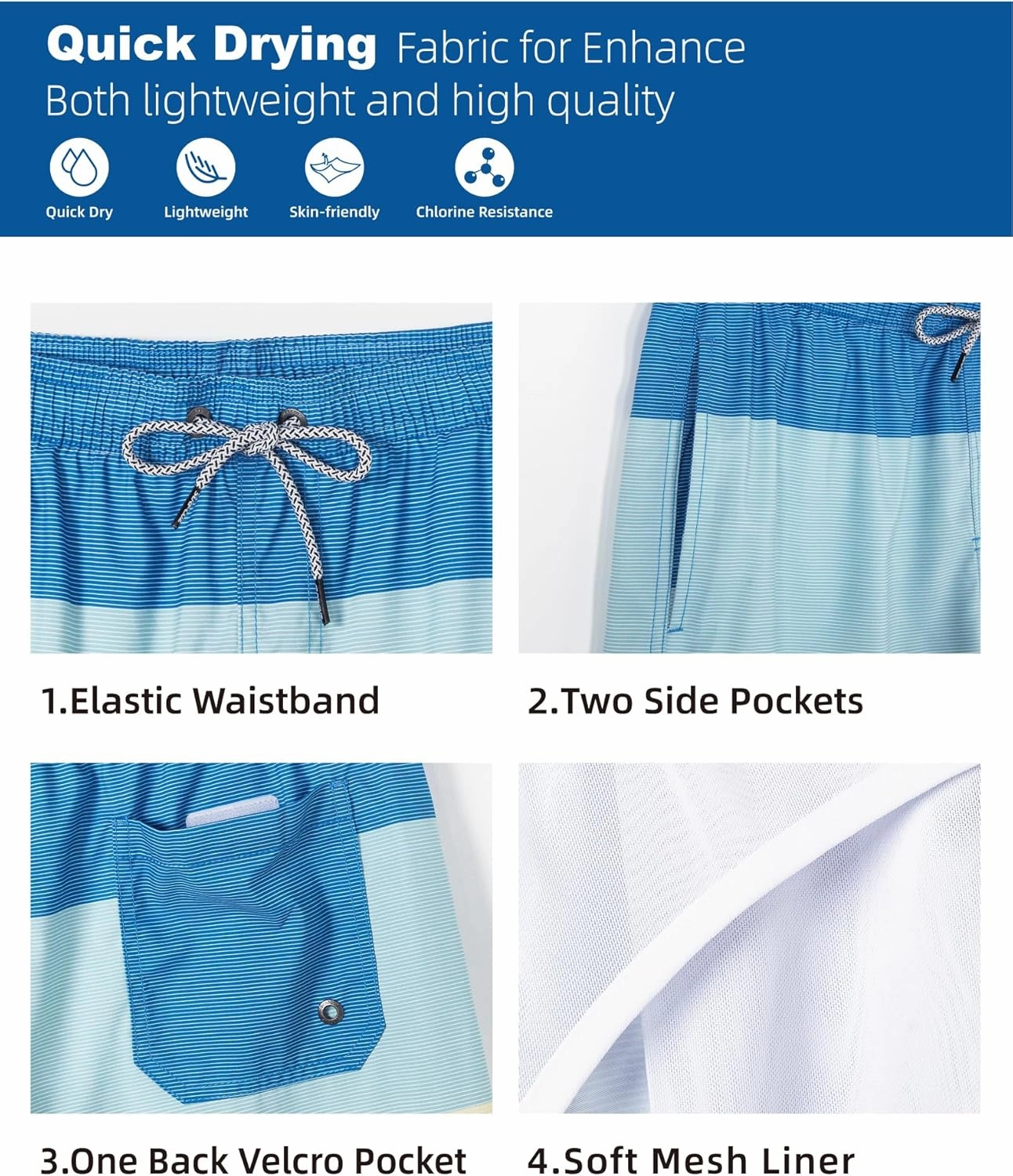 SURF CUZ Mens Swim Trunks 7" Swimming Trunks with Mesh Liner Quick Dry Swim Shorts for Men Swimwear Bathing Suits Pockets