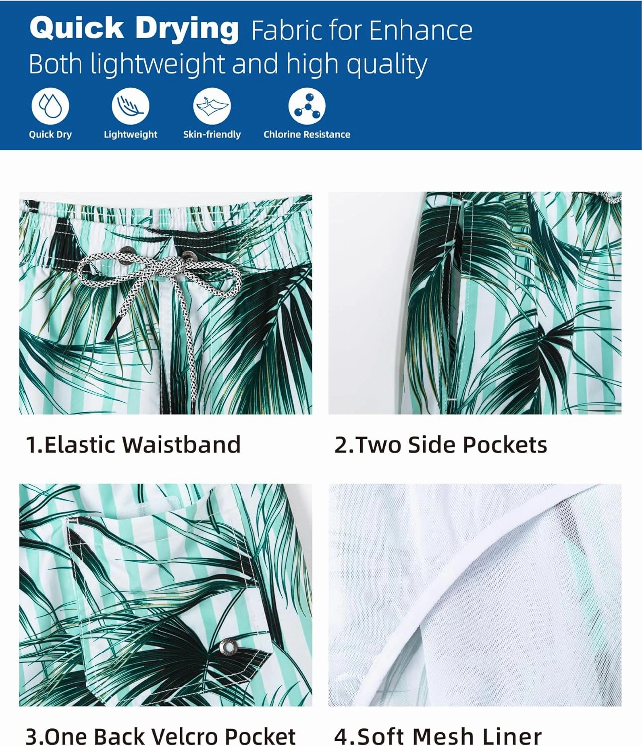 SURF CUZ Mens Swim Trunks 7" Swimming Trunks with Mesh Liner Quick Dry Swim Shorts for Men Swimwear Bathing Suits Pockets