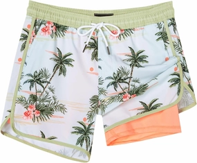 SURF CUZ Mens Swim Trunks with Compression Liner 5" Swimming Trunks 5 Inch Retro Swim Shorts with Zipper Pockets
