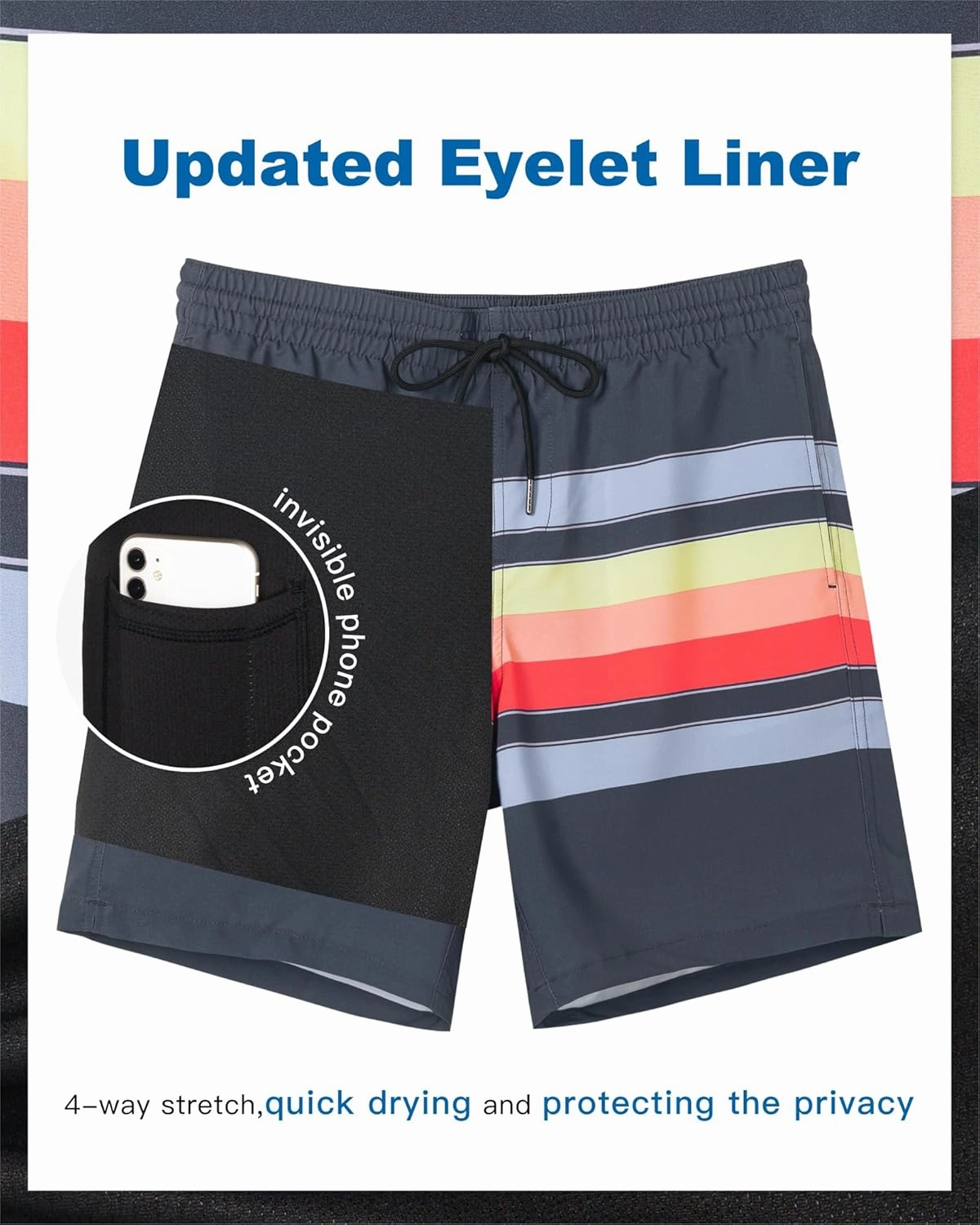 SURF CUZ Mens Swim Trunks with Compression Liner Quick Dry Swim Shorts 7" Swimming Trunks Stretch Bathing Suit 7 Inch