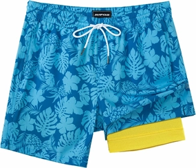 SURF CUZ Mens Swim Trunks with Compression Liner Swim Shorts 7" Swimming Trunks Stretch 7 Inch Swim Suits Quick Dry