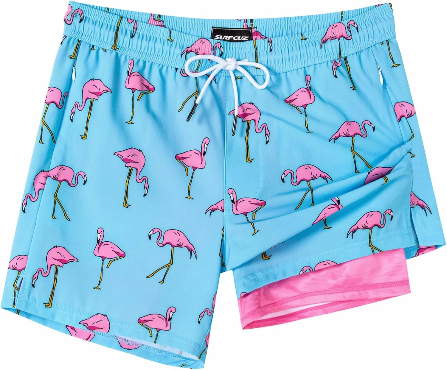 SURF CUZ Mens Swim Trunks with Compression Liner Swimming Trunks 5 Inch Bathing Suit Quick Dry Swim Shorts