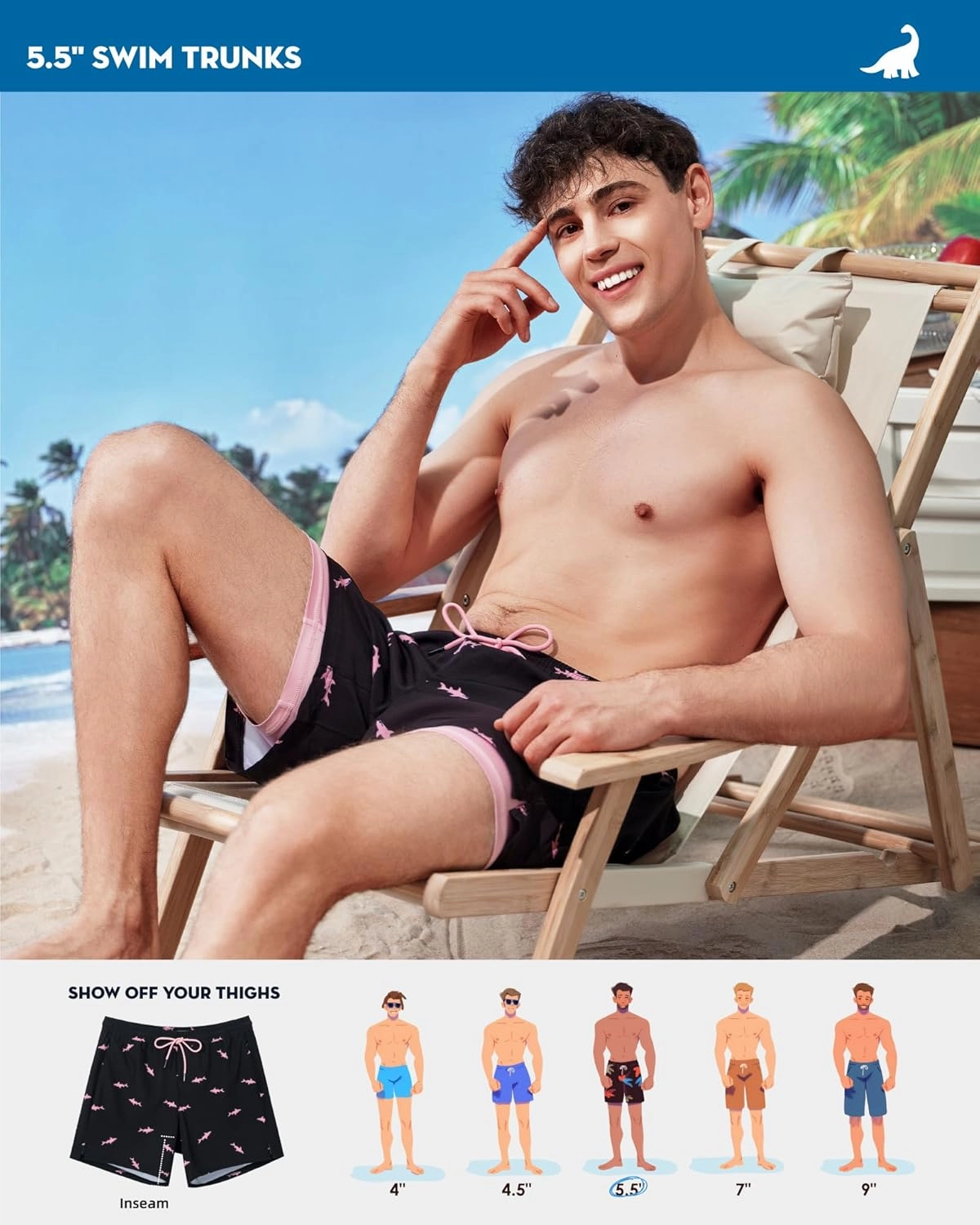 SURF CUZ Mens Swim Trunks with Compression Liner Swimming Trunks 5 Inch Bathing Suit Quick Dry Swim Shorts