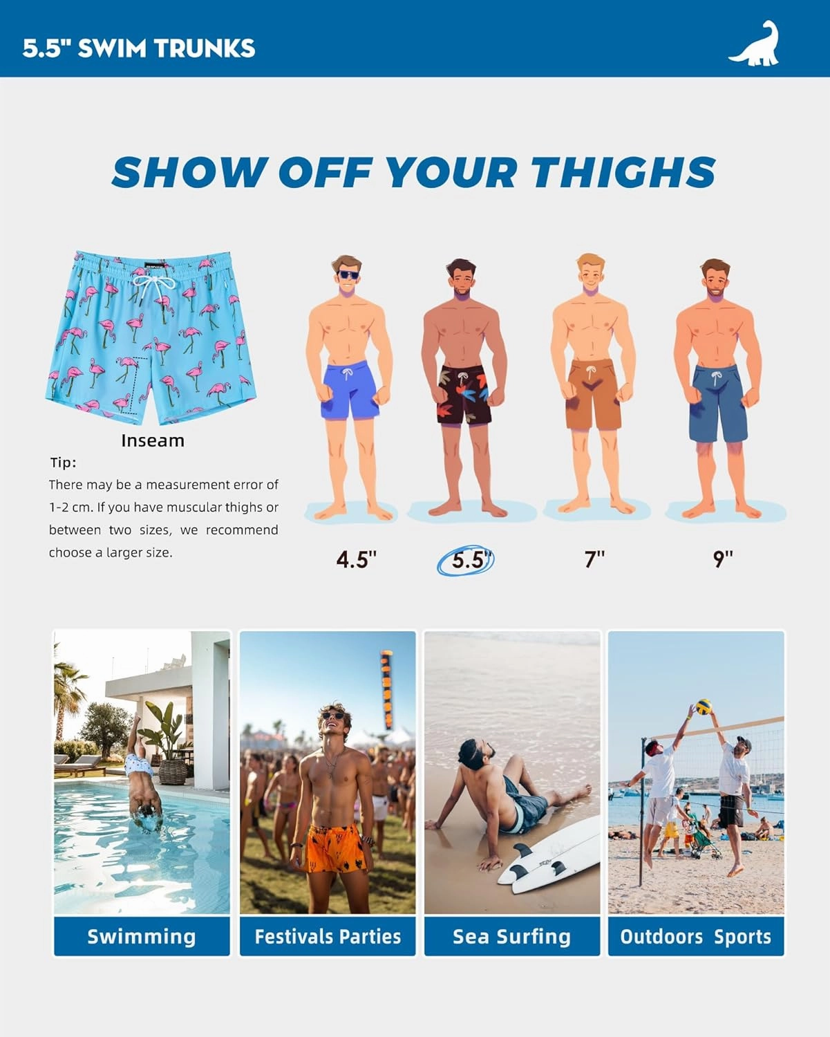 SURF CUZ Mens Swim Trunks with Compression Liner Swimming Trunks 5 Inch Bathing Suit Quick Dry Swim Shorts