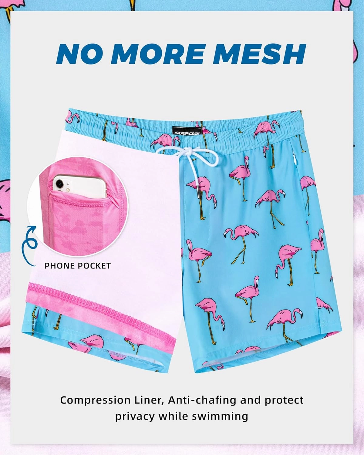 SURF CUZ Mens Swim Trunks with Compression Liner Swimming Trunks 5 Inch Bathing Suit Quick Dry Swim Shorts