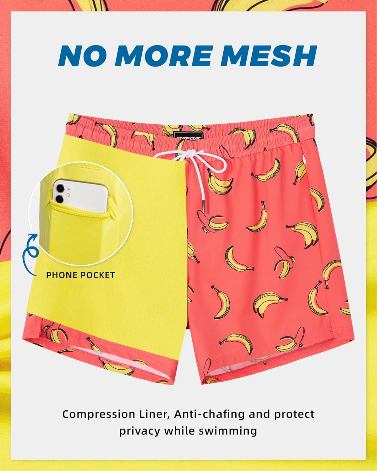 SURF CUZ Mens Swim Trunks with Compression Liner Swimming Trunks 5 Inch Bathing Suit Quick Dry Swim Shorts