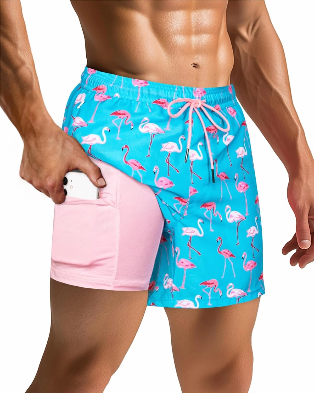 SURF CUZ Mens Swim Trunks with Compression Liner Swimming Trunks 5 Inch Bathing Suit Quick Dry Swim Shorts