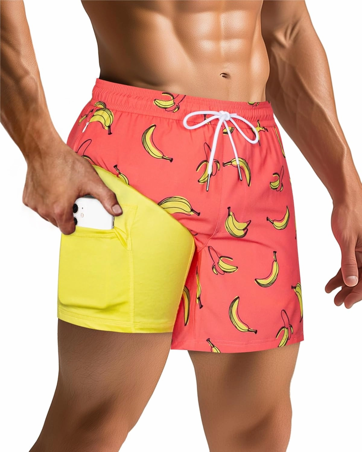SURF CUZ Mens Swim Trunks with Compression Liner Swimming Trunks 5 Inch Bathing Suit Quick Dry Swim Shorts