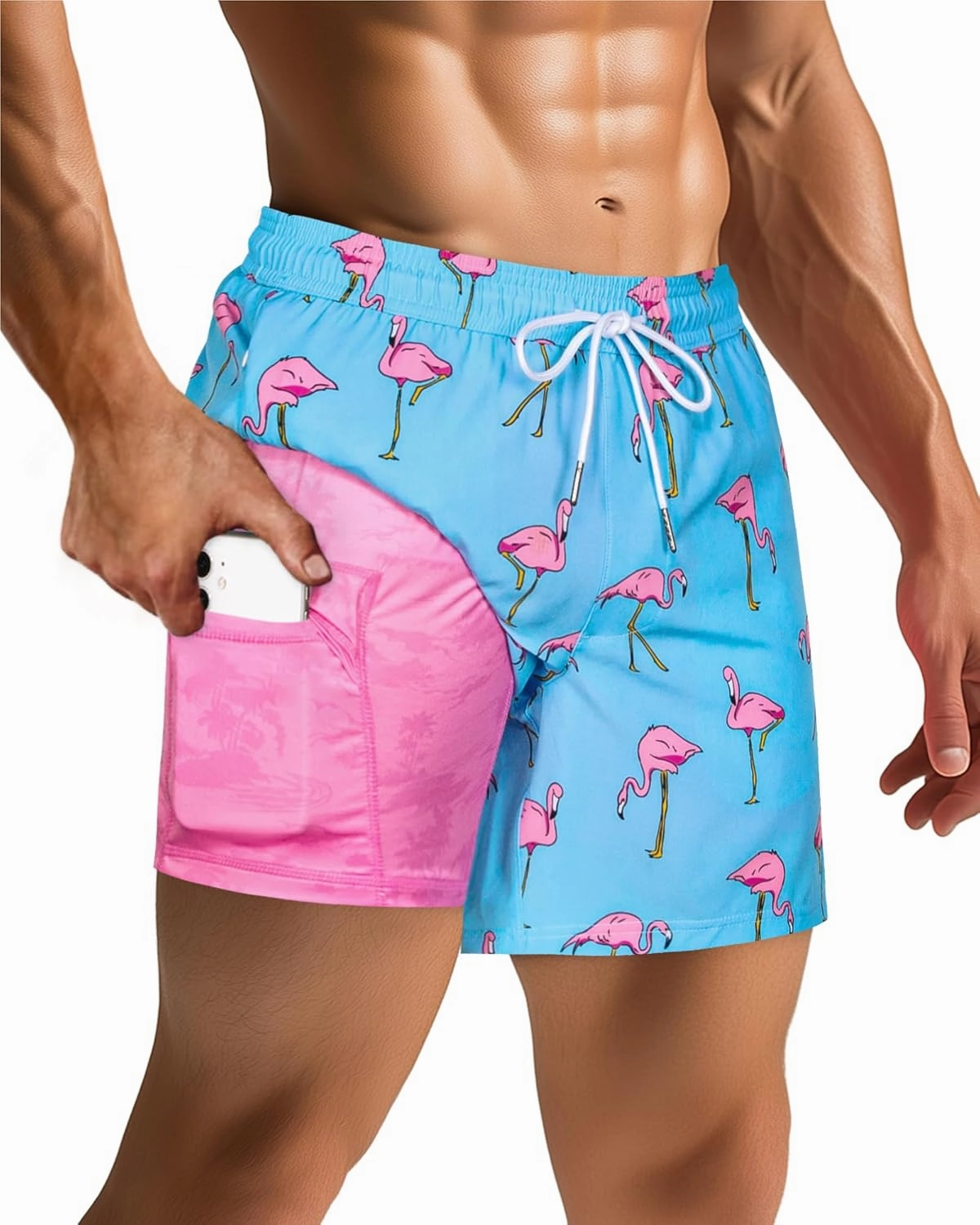 SURF CUZ Mens Swim Trunks with Compression Liner Swimming Trunks 5 Inch Bathing Suit Quick Dry Swim Shorts