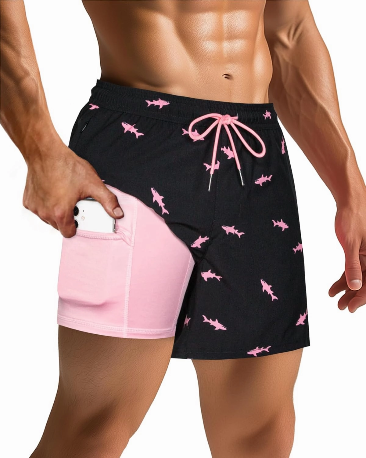SURF CUZ Mens Swim Trunks with Compression Liner Swimming Trunks 5 Inch Bathing Suit Quick Dry Swim Shorts