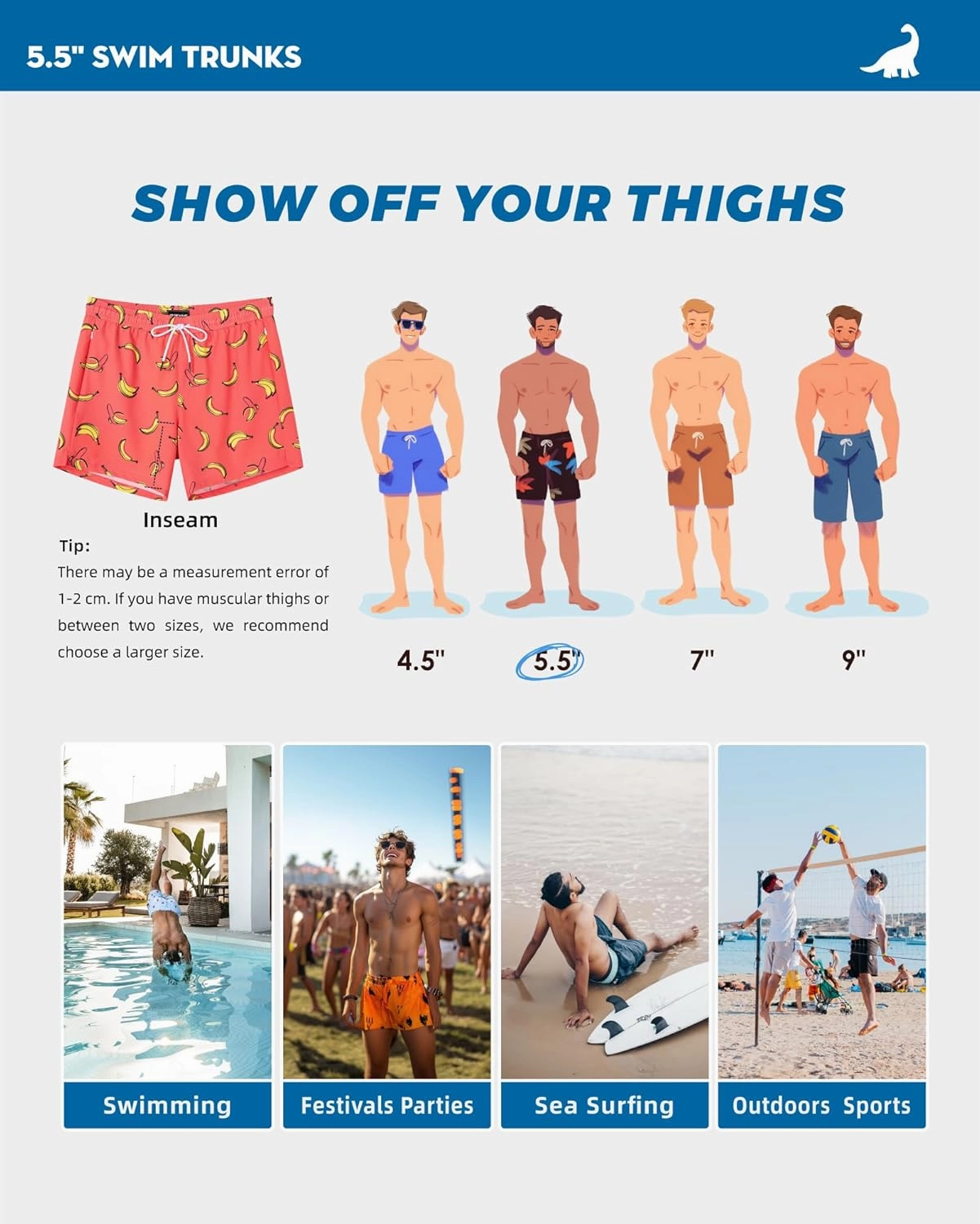 SURF CUZ Mens Swim Trunks with Compression Liner Swimming Trunks 5 Inch Bathing Suit Quick Dry Swim Shorts