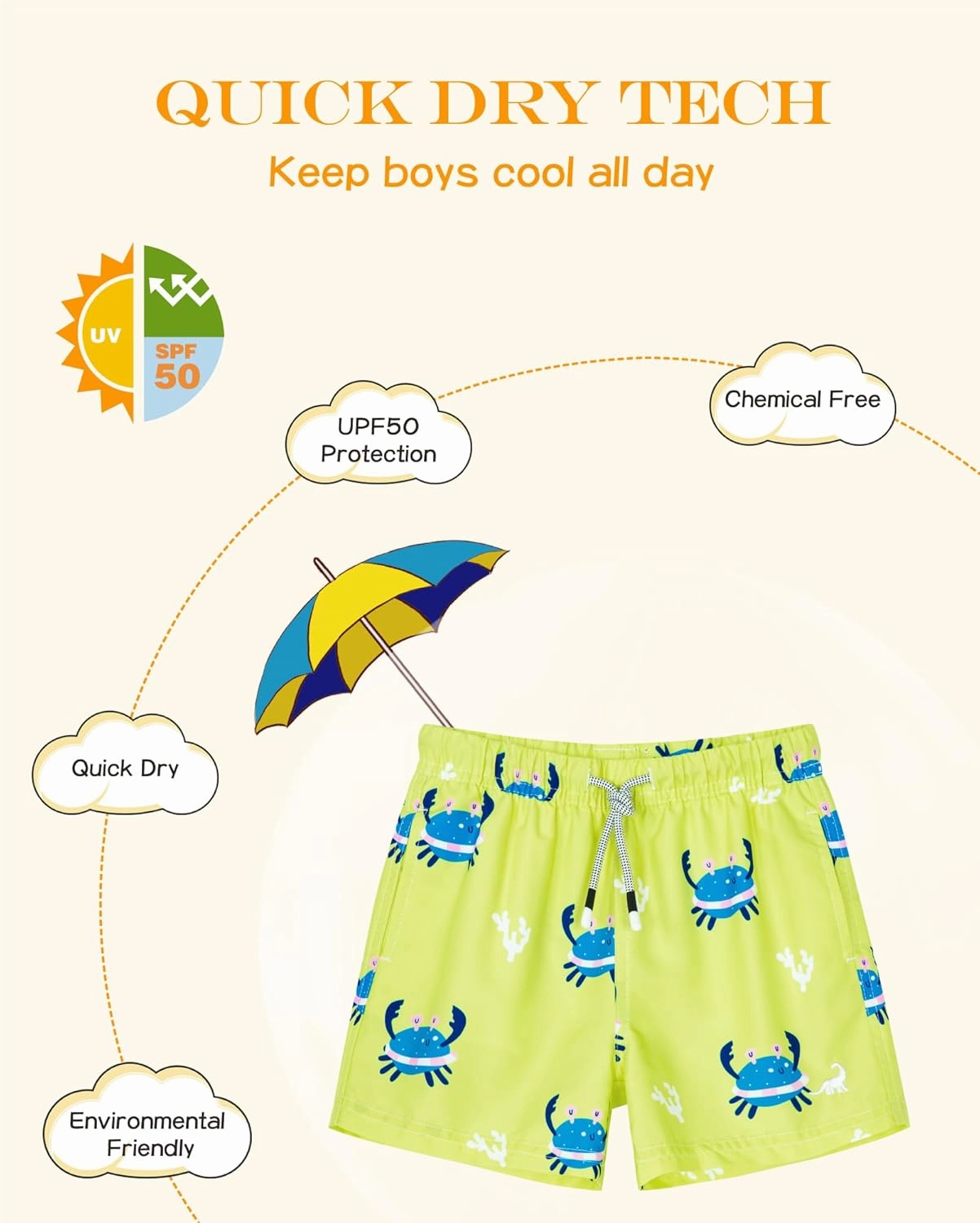 SURF CUZ Surfcuz Little Boys Swim Trunks UPF 50  Toddler Beach Shorts Swimsuit Kids Quick Dry Swimwear