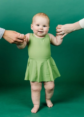 Sweet Pea Green | Baby Skirted One-Piece