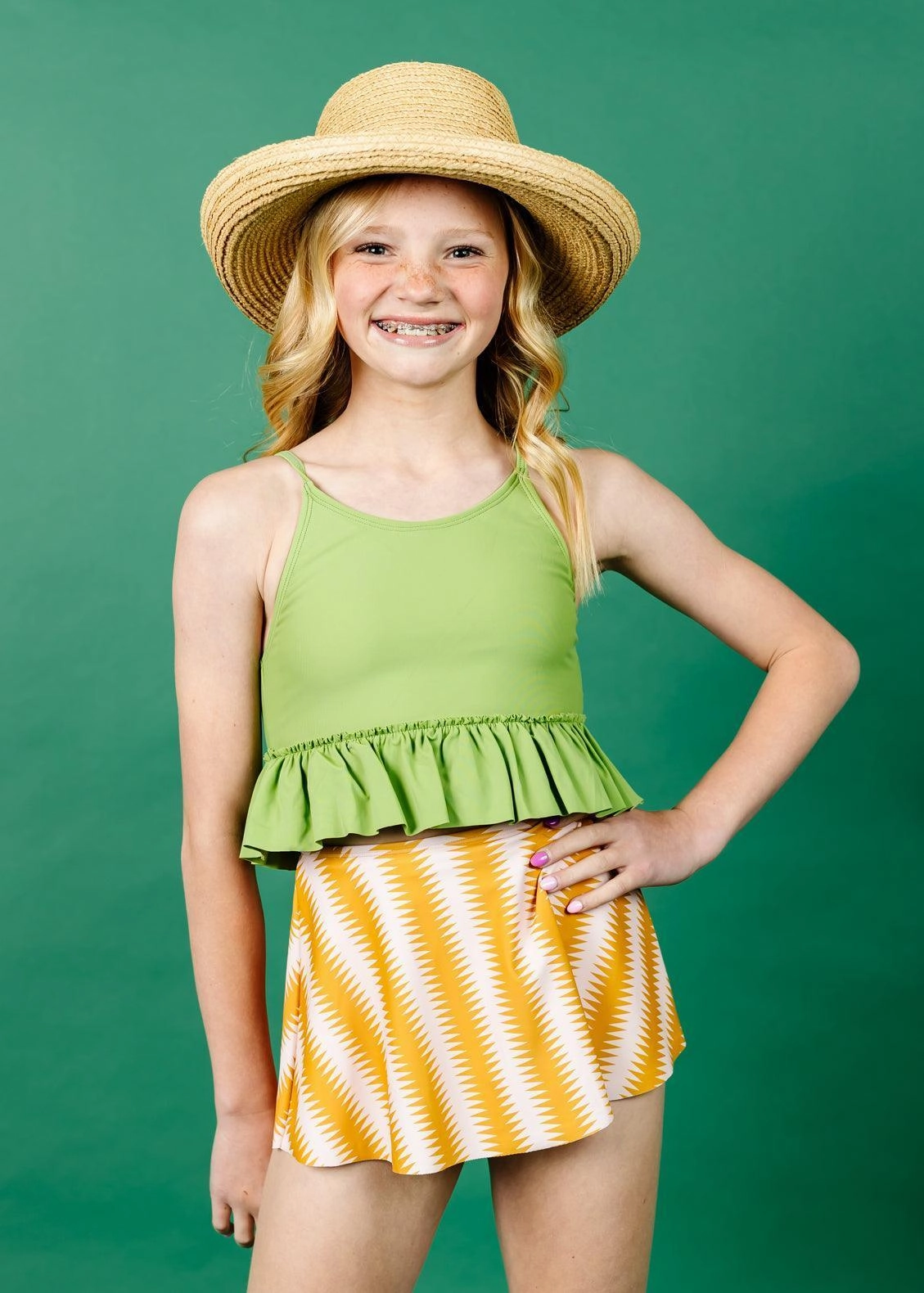 Sweet Pea Green | Youth Peplum Top