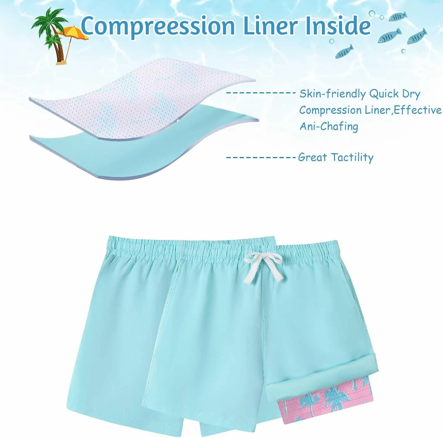 Swim Trumks for Boys 2 in 1 Bathing Suit Compress Board Shorts for 7-18T