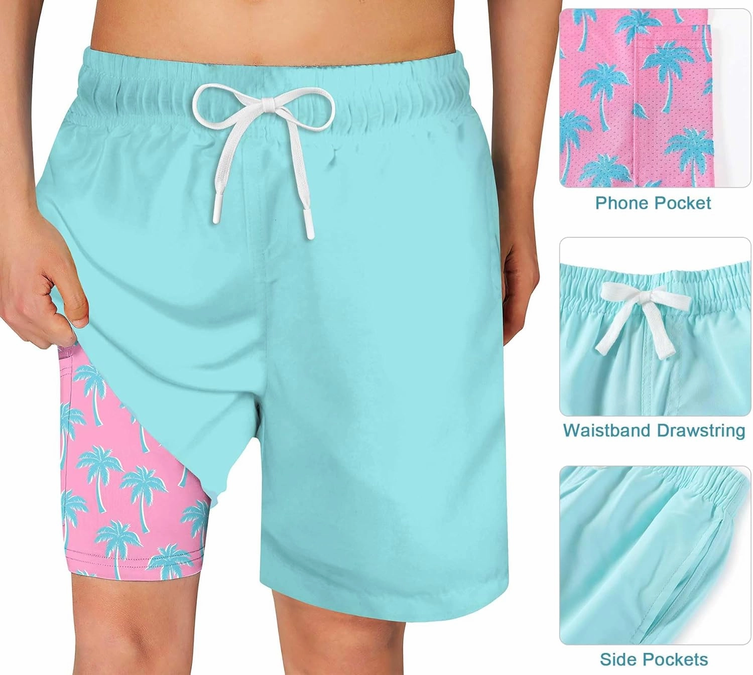 Swim Trumks for Boys 2 in 1 Bathing Suit Compress Board Shorts for 7-18T
