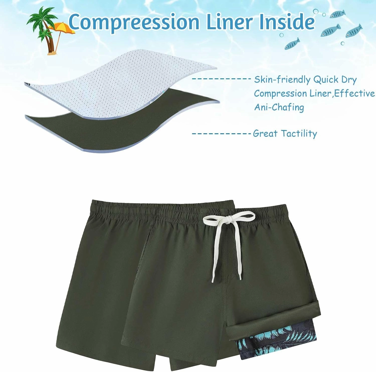 Swim Trumks for Boys 2 in 1 Bathing Suit Compress Board Shorts for 7-18T