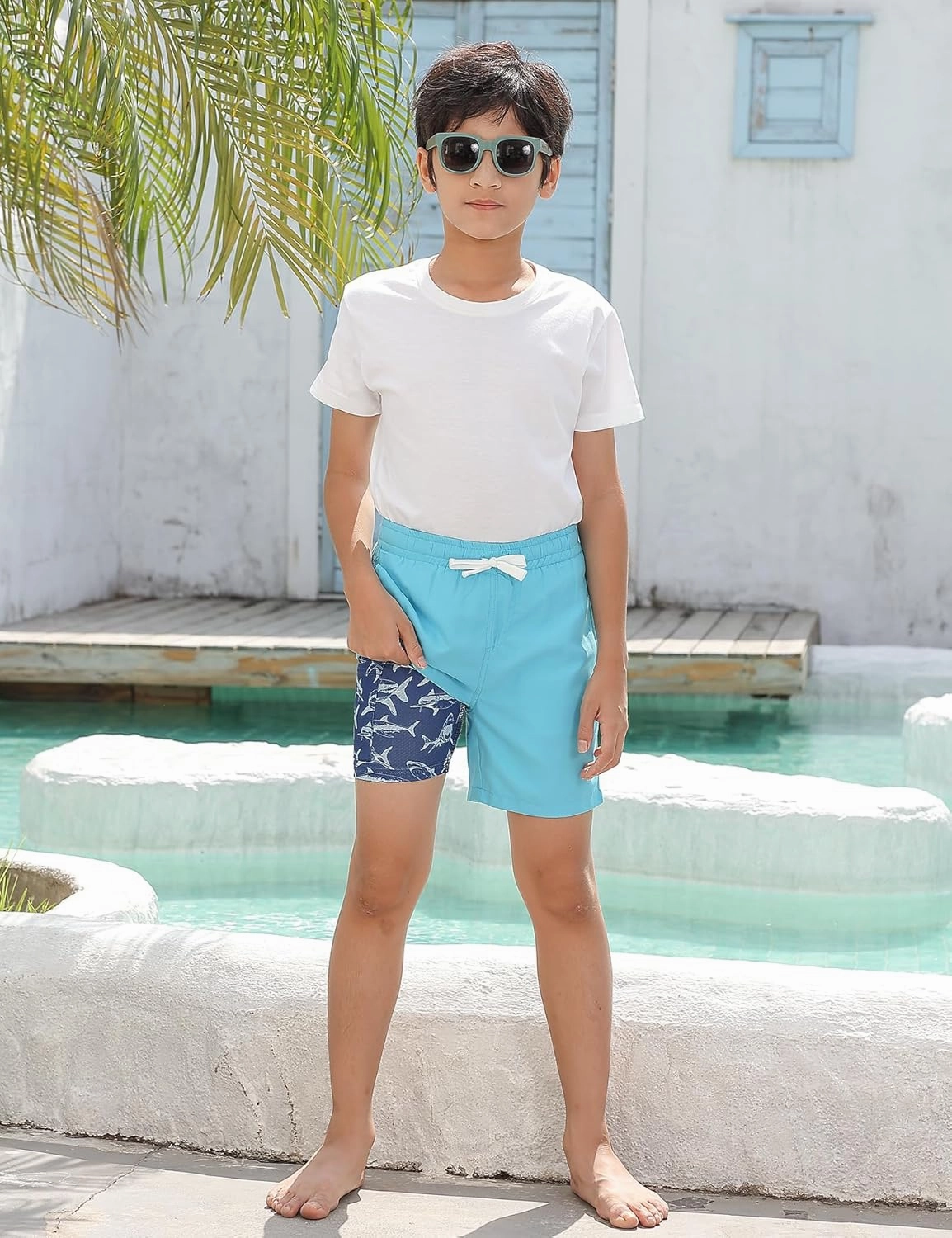 Swim Trumks for Boys 2 in 1 Bathing Suit Compress Board Shorts for 7-18T