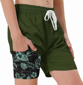 Swim Trumks for Boys 2 in 1 Bathing Suit Compress Board Shorts for 7-18T