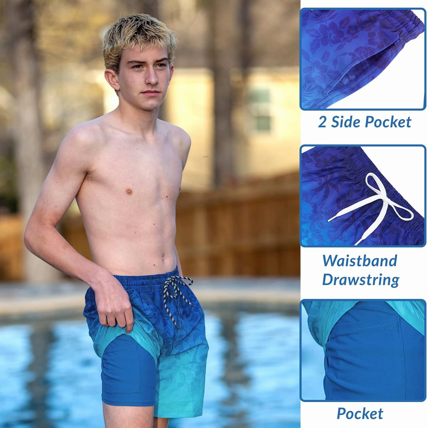 swimsobo Boys Swim Trunks for 5-16 Years Compression Liner Swimsuit Shorts Swimwear Boxer Bathing Suit