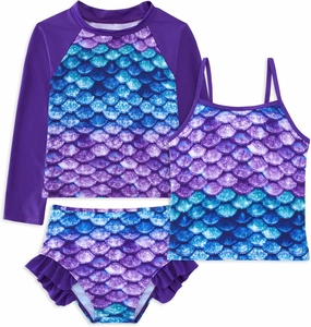swimsobo Girls 3-Piece Swimsuit Long Sleeve Rash Guard Tankini Sets UPF Sun Proction Bathing Suit 3-10T
